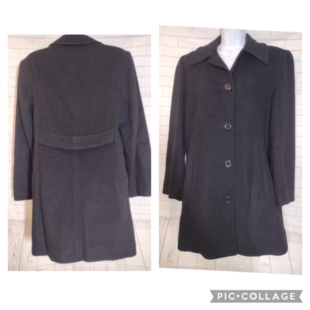 Liz Claiborne Black Wool Peacoat, Formal Coat, Business Coat